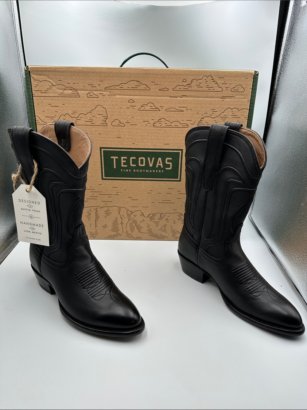 Tecovas The Jamie Womens 6.5B Midnight Black Calf Leather Cowboy Boots New Box